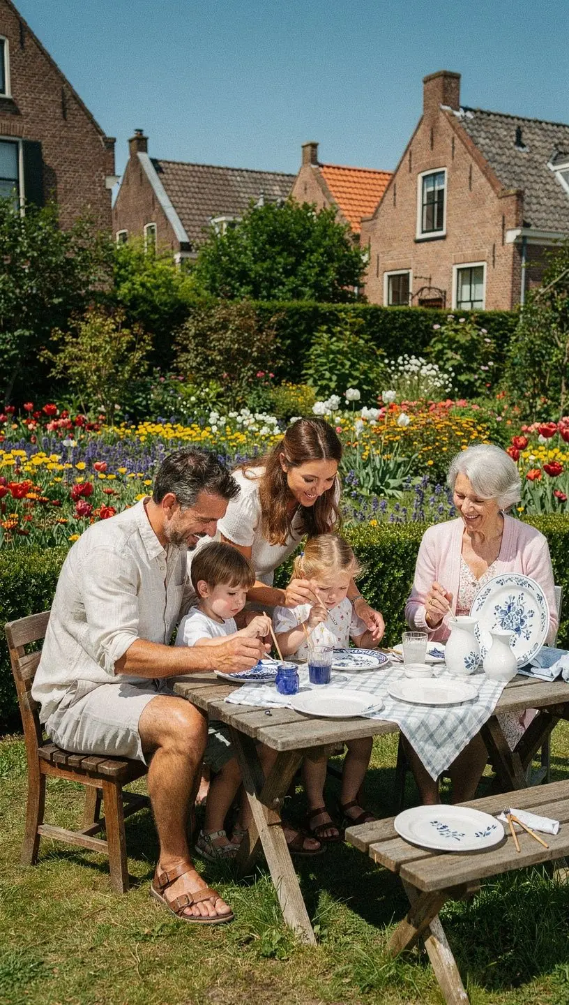 Een artistieke afbeelding van een schilderende kunstenaar die zich concentreert op zijn keramiek.